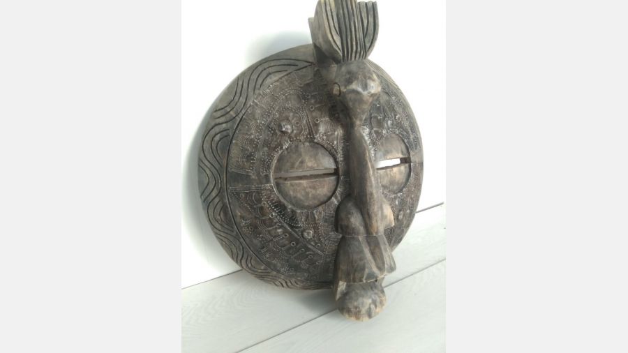 BIG vintage antique African trivial Mask carved wood & metal handmade sculpture